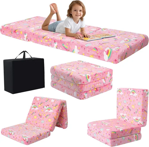 Miniatura 34 de MeMoreCool Colchón de suelo plegable para niños, Glow de 57x22 pulgadas, colchoneta para dormir y guardería para niños pequeños, futón plegable