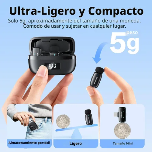 Miniatura 3 de Mini micrófono inalámbrico Lavalier para iPhone, iPad, Android, reducción de ruido y silencio, funda de carga de 33 horas, cambiador de voz AI
