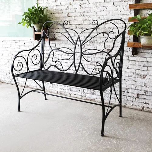 HLC Banco para Exteriores Banco Resistente al Óxido de Hierro Fundido Estilo Mariposa con Reposabrazos Parque, Patio, Porche, Césped Asientos Dobles