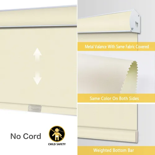 Miniatura 3 de Persianas opacas sin cordones con cenefa, color beige con cenefa de metal cubierta de tela, persianas enrollables con filtro de luz UV