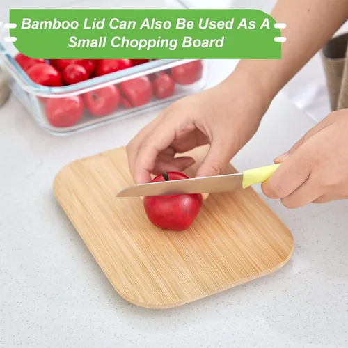 Miniatura 4 de 5 recipientes de vidrio para almacenamiento de alimentos con tapas de bambú de 36 onzas/35.2 fl oz, recipientes herméticos para microondas, horno