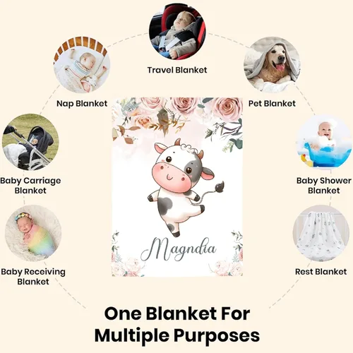 Miniatura 9 de Manta de bebé personalizada para niñas y niños pequeños, recién nacidos, regalos personalizados de vaca floral con nombre y texto, 40 x 30 pulgadas