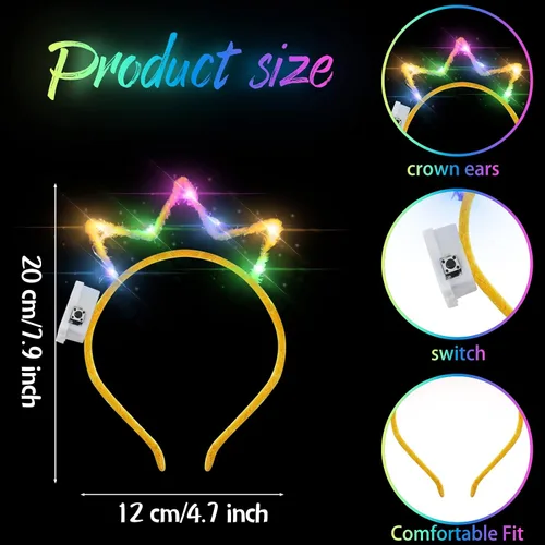 Miniatura 3 de WILLBOND 40 Pcs Light up Crown Headband LED Glow Crown Headband Hair Accessories for Birthday Festival Concert Party Costume
