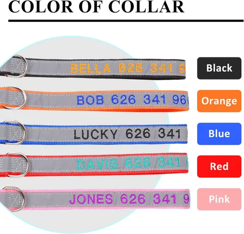 Miniatura 5 de Collar reflectante personalizado para perro, nombre y número de teléfono bordado personalizado para mascotas con hebilla de nailon ajustable en 5