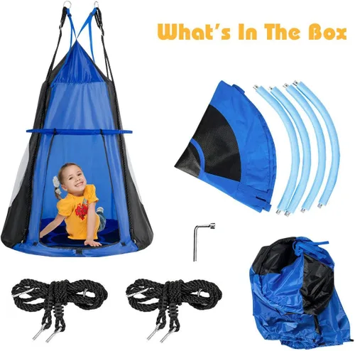 Miniatura 7 de Costzon Juego de silla colgante desmontable para niños 2 en 1 con tienda de campaña, asiento de columpio tipo nido para niños y niñas, columpio