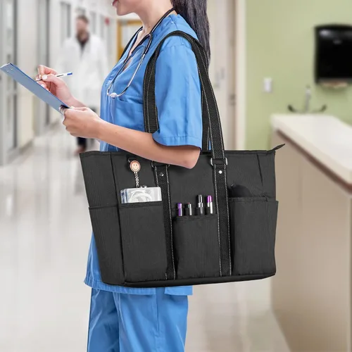 Miniatura 2 de Damero Bolsas de mano para enfermera, bolsa de enfermera con funda acolchada para laptop y múltiples bolsillos para el trabajo, cuidado de la salud