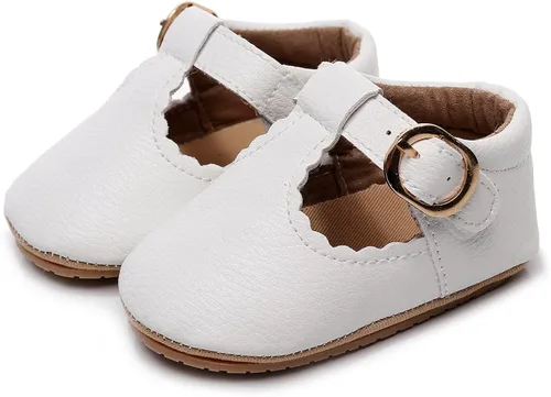 Miniatura 2 de HONGTEYA Zapatos planos Mary Jane antideslizantes para niños pequeños primeros caminantes, suela suave, zapatos de cuna de piel sintética, zapatos