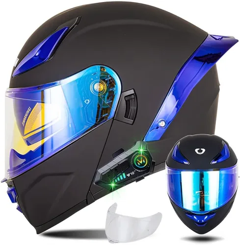 Miniatura 17 de Casco modular de motocicleta con Bluetooth, casco de motocicleta abatible de cara completa para hombres y mujeres con visera tintada y transparente