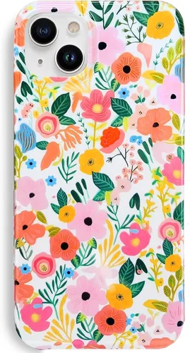 J.west Funda compatible con iPhone 14, suave, a prueba de golpes, bonita funda protectora floral para mujer, diseño de patrón de flores de jardín,