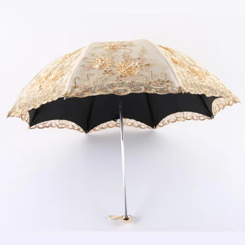 Miniatura 3 de Honeystore Sombrilla bordada con flor 3D plegable UV con encaje clásico