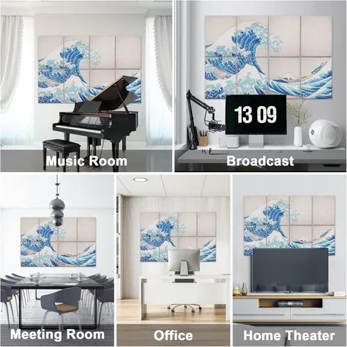 Miniatura 6 de Tutmyrea Paneles Acústicos Artísticos, 48" x 32" Almohadillas Autoadhesivas Insonorizantes Paquete de 8 Paneles Acústicos Insonorizados para Pared
