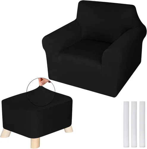 HunnmingRe Juego de fundas para silla y otomana, funda de cojín en forma de T, funda de seda de leche, protector de muebles, sofá suave para sillón