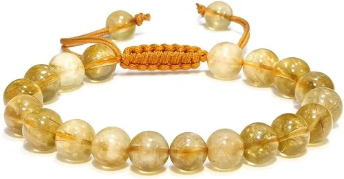 Miniatura 133 de Adjustable Crystal Bracelet – Gemstone Bead Bracelet with Adjustable Macrame String – Chic Gemstone Bracelet for Men and Women – 8mm Round Healing