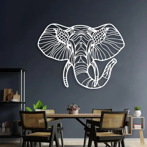 Miniatura 3 de Cadeali Arte de pared de cabeza de animal de elefante, arte moderno de pared de metal grande para sala de estar