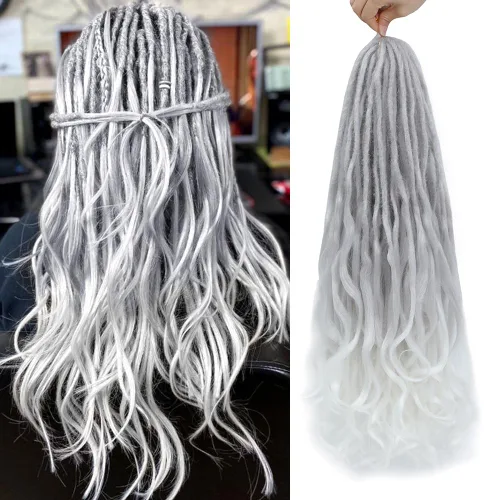 Miniatura 21 de Extensiones de rastas rectas sintéticas de doble extremo, 24 pulgadas, 5 hebras de 0.5 in de ancho, suaves de color negro a marrón oscuro