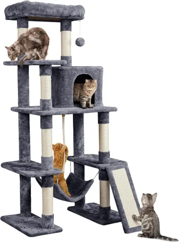 Yaheetech - Árbol para gatos grande de varios niveles, 63 pulgadas de alto con postes de rascado cubiertos de sisal, condominio, hamaca, pelota
