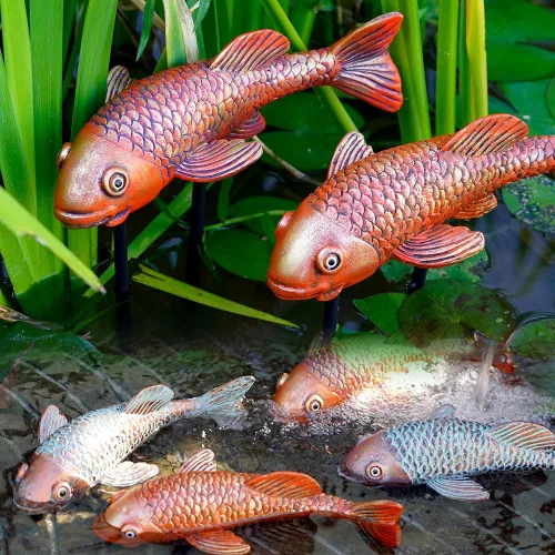 Estatuas de Jardín de Peces Koi de Cerámica Antigua - Juego de 2 | Exquisitas Esculturas de Peces para Exteriores, Patio, Estanque y Decoraciones de