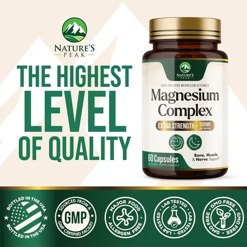 Miniatura 4 de Suplemento complejo de magnesio – Magnesio 500 mg por porción – Mezcla de alta absorción de glicinato, citrato, malato, óxido – Apoya el sueño