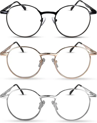 Miniatura 10 de 2SeeLife Gafas de lectura redondas con borde de alambre de metal para hombres y mujeres, ajuste medio y ancho, duraderos, bisagras de resorte, Negro