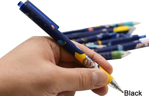 Miniatura 5 de Maydahui 12 bolígrafos de gel Spaceman de impresión retráctil, planeta, bolígrafo de punta redonda azul misterioso universo negro tinta