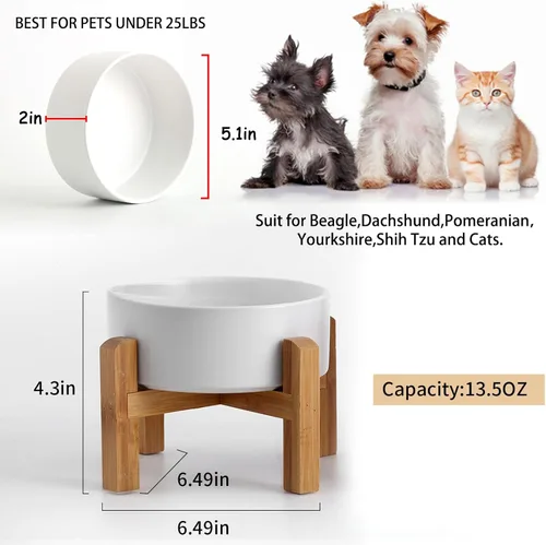 Miniatura 3 de Petygooing Cuenco de cerámica blanco elevado/alzado para perros de razas pequeñas, plato de comida y agua para perros con soporte, cuenco