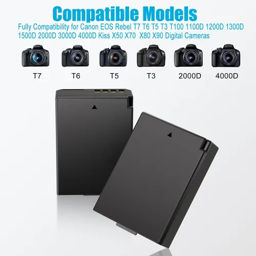 Miniatura 3 de JYJZPB Batería LP-E10 Paquete de 2 y estuche de carga rápida para Canon EOS Rebel T7 T6 T5 T3 T100, EOS 2000D 3000D 4000D 1200D 1100D 1300D 1500D