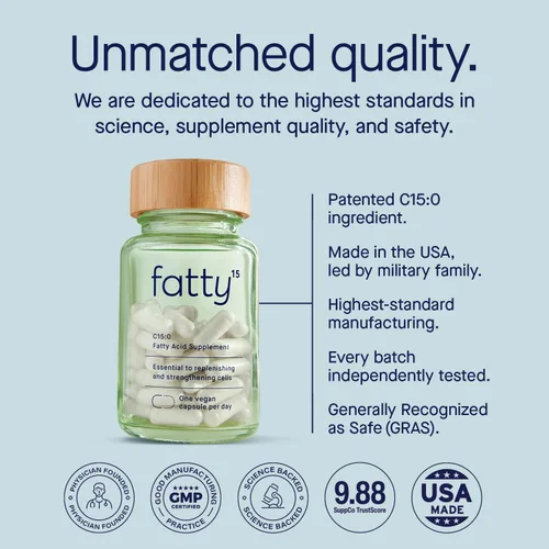 Miniatura 4 de Fatty15 C15:0 Suplemento para el envejecimiento saludable de ácido pentadecanoico – 3 meses de suministro – 3 veces los beneficios celulares