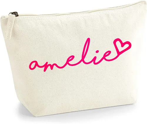 Miniatura 26 de Bolsa de accesorios de maquillaje con iniciales de nombre escritas a mano personalizadas en color negro con purpurina o textura de flocado