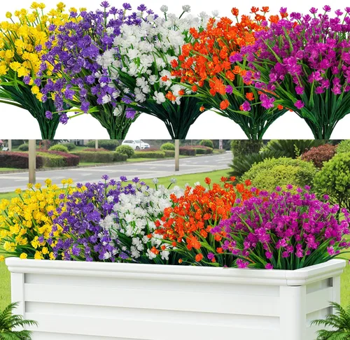 Miniatura 13 de Lnoicy 20 flores artificiales para exteriores, decoración de flores de plástico, resistentes a los rayos UV, plantas artificiales para interiores