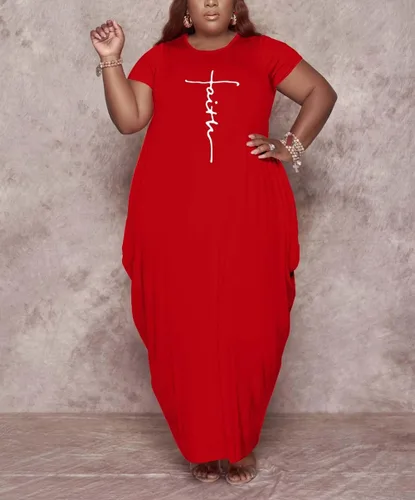 Miniatura 5 de Fooullaide Vestido casual de talla grande para mujer, de verano, manga corta, cuello en V, suelto, de gran tamaño, vestidos largos con bolsillo