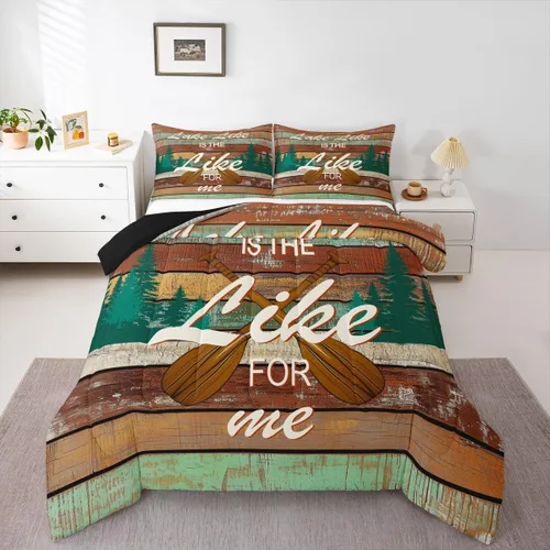 Miniatura 9 de Erosebridal Juego de edredón de barco muelle, juego de ropa de cama con diseño de paleta de lago, tamaño individual para niños, adolescentes