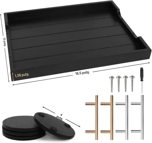 Miniatura 3 de SXNOWS Bandejas de mesa auxiliar, bandeja otomana grande para sala de estar, bandeja de madera para servir con 2 juegos de asas, bandeja de madera