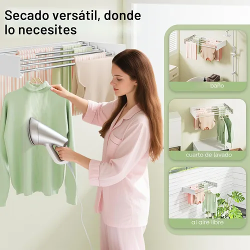Miniatura 4 de Vikaqi Tendedero de Ropa Montado en la Pared de 32", Tendedero Plegable de Pared para Lavandería Plegable Interior, Tendedero de Ropa Plegable