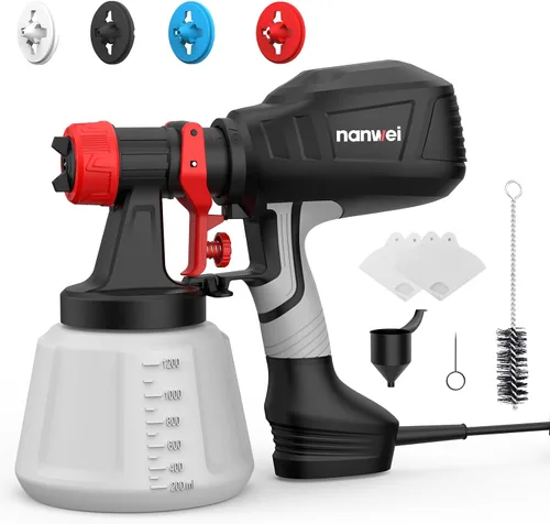 Miniatura 9 de NANWEI Pulverizador de pintura inalámbrico con 2 baterías, pistola de pulverización HVLP con recipiente de 40.6 fl oz, con 4 boquillas y 3 patrones