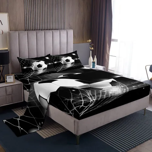 Miniatura 14 de Feelyou Football Bed Sheets Set Twin Size Basketball Sports Deep Pocket Fitted Sheet Soccer Ball Game Bedding Sets Black Baseball Gaming Soft Bed
