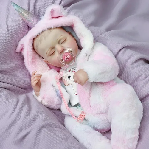 Miniatura 9 de Muñecas Reborn Baby – Muñecas de bebé reales de 20 pulgadas que se ven reales, muñeca niña de vinilo de cuerpo completo en traje de cuerno de Rosa