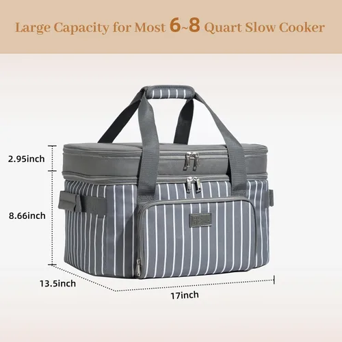 Miniatura 2 de Fun Elements - Bolsa de transporte de doble capa para olla de cocción lenta CrockPot ovalada de 6 a 8 cuartos de galón, bolsa de viaje aislada