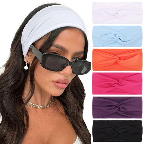 Miniatura 13 de XTREND 6 piezas de diademas para mujer, bandas elásticas cruzadas torcidas, diademas para yoga, entrenamiento, antideslizantes, suaves