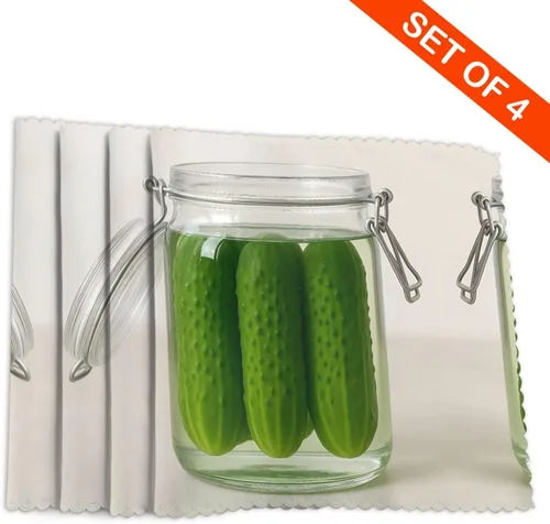 Miniatura 4 de Rectangular Placemats Set of 4, Heat Resistant Cucumber Printed Kitchen Dining Table Mats