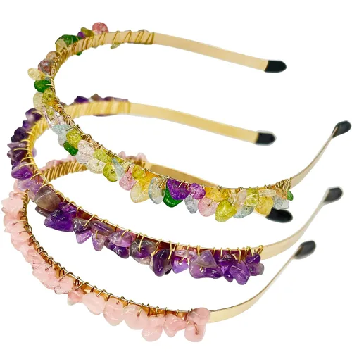Miniatura 9 de Diadema de cuarzo de cristal crudo, accesorios para el cabello, tiara con joyas para mujeres y niñas, 3 piezas