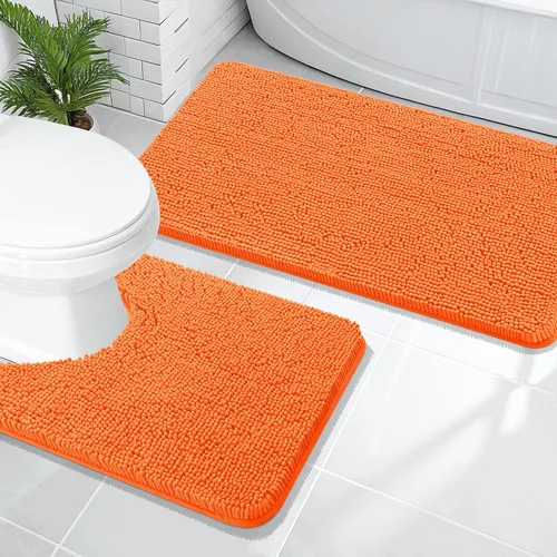 Miniatura 84 de OLANLY Juego de alfombras de baño de 2 piezas, alfombras de baño de chenilla suave y absorbente y alfombra de contorno en forma de U para inodoro