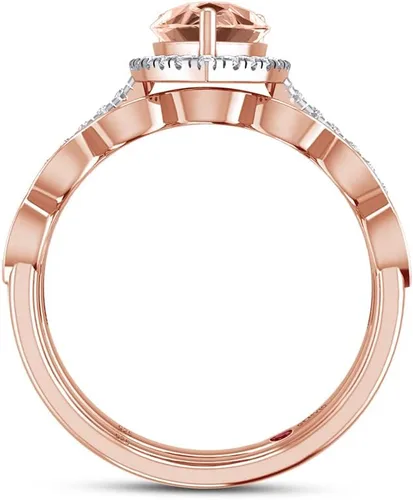 Miniatura 5 de Anillo de compromiso con diamantes blancos naturales y piedras preciosas de corte pera de 0.354 x 0.236 in en oro de 14 quilates sobre plata de ley