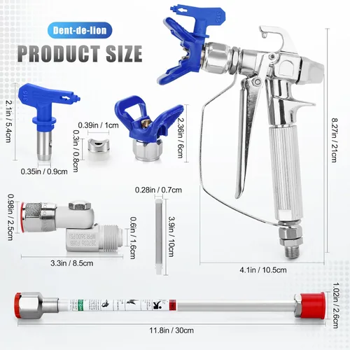 Miniatura 5 de Kit de 16 pistolas pulverizadoras de pintura sin aire, pistola pulverizadora de pintura sin aire de 3600 PSI con protectores de punta de boquilla