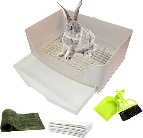 Miniatura 8 de PINVNBY Caja de arena grande de esquina para conejo con cajón, bandeja de entrenamiento más grande para adultos, conejillo de indias, chinchilla