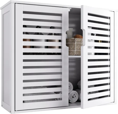 Miniatura 11 de HITNET Gabinete de almacenamiento de baño negro, gabinete de medicina colgante con estante ajustable, organizador de ahorro de espacio de bambú
