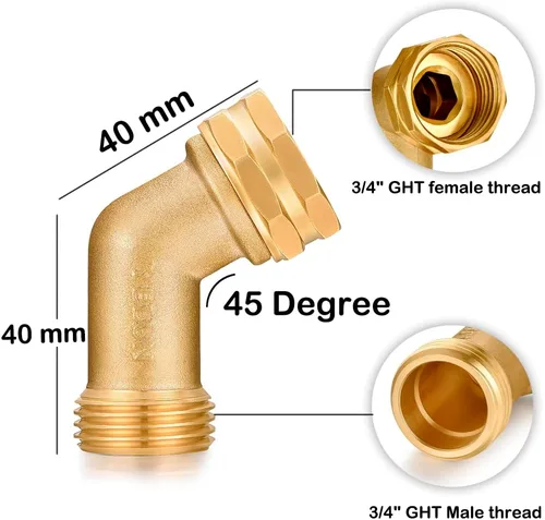 Miniatura 2 de Conector de codo de manguera de jardín, accesorios de tubería de latón macizo de 45 grados, codo de manguera, elimina el estrés y la tensión