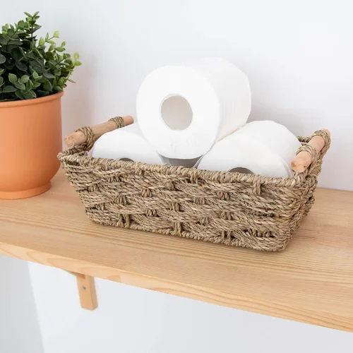Miniatura 2 de GRANNY SAYS Cestas de almacenamiento medianas tejidas a mano con asas de madera, cestas de mimbre de hierba marina para organizar, cestas