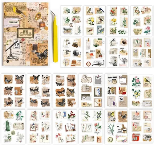 Alideco Juego de calcomanías para álbumes de recortes, vintage, transparentes, animales, estéticos, florales, para adultos, álbumes de recortes,