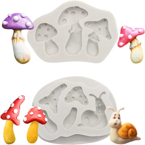 2 piezas moldes de silicona de hongos y caracoles para fondant, chocolate, dulces, decoración de pasteles, herramientas de horneado y pastelería,
