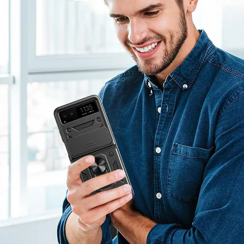 Miniatura 7 de Funda para Motorola Razr 2023 con cubierta de cámara y soporte, protección de lente deslizante + soporte de anillo giratorio de 360°, resistente a